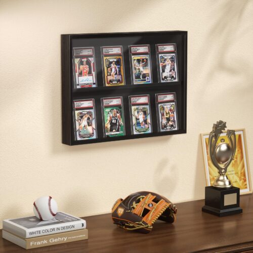 Emfogo Card Display Case, Trading Card Display Frame Wall Mount, Wooden Baseball Card Display Case with Clear View, Graded Sports Card Display for Trading Card Collection
