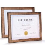 Emfogo Certificate Frames 8.5 x 11 Picture Frames Diploma Frame with Stand Rustic Wood Document Frame with High Definition Glass for Wall or Tabletop Display Set of 2 Carbonized
