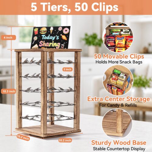 Emfogo Chip Rack Display Stand, 5-Tier Snack Rack with 50 Movable Clips