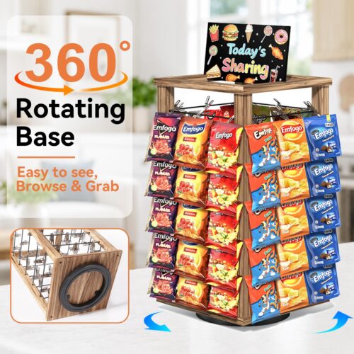 Emfogo Chip Rack Display Stand, 5-Tier Snack Rack with 50 Movable Clips