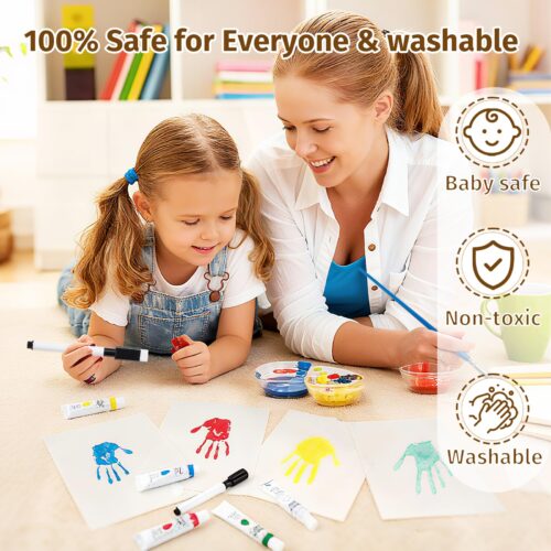 Emfogo 360 Rotating Family Handprint Kit, DIY Craft Keepsake Wooden Frame, Baby Footprint Kit, 5 Paint Colors Included, Non-Toxic Paints&Transparent Sheets, Gifts for Handprint Family Keepsake - Brown