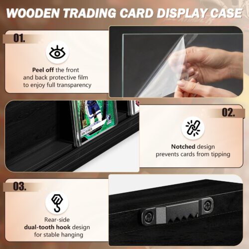 Emfogo Card Display Case, Trading Card Display Frame Wall Mount, Wooden Baseball Card Display Case with Clear View, Graded Sports Card Display for Trading Card Collection