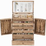 Emfogo Wooden Jewelry Box for Women, 6-Tier Large Jewelry Organizer Boxes with Mirror Rustic Solid Wood jewlery Storage Display for Rings Earrings Necklaces Bracelets watches