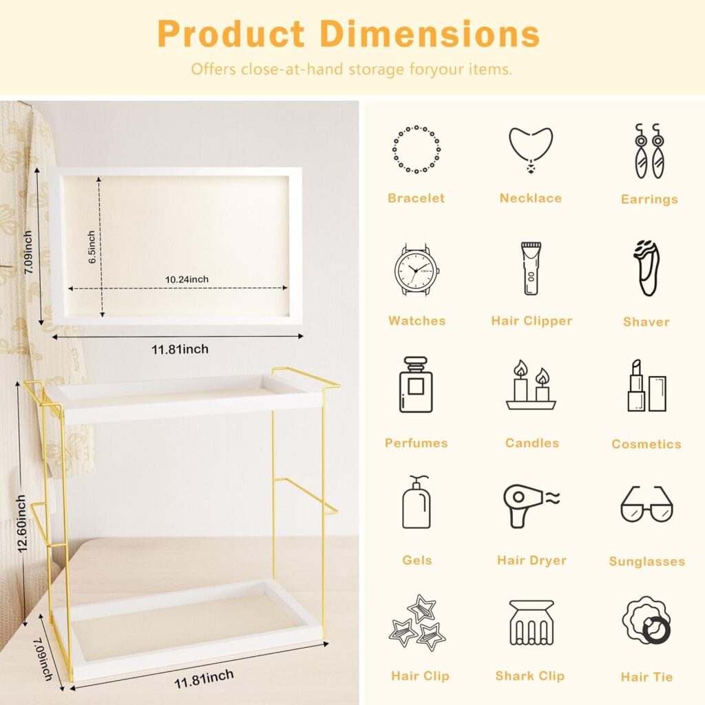 Emfogo Perfume Organizer for Women, 2 Tier Wooden and Metal Cologne Organizer for Men, Large Capacity Perfume Stand Holder Tray for Vanity Bathroom Countertop Organizers and