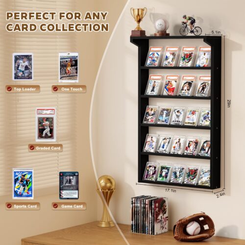 Emfogo 25 Trading Card Display for Wall, 5-Tier Sports Card Display Case