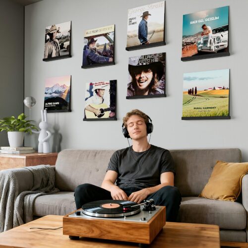 Emfogo 8 Pack Vinyl Record Shelf Wall Mount, Record Holder Wall, 12 inch Album Vinyl Record Storage Shelves Wall, Wood Record Display for Living Room