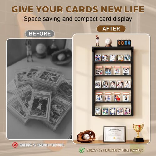 Emfogo 25 Trading Card Display for Wall, 5-Tier Sports Card Display Case