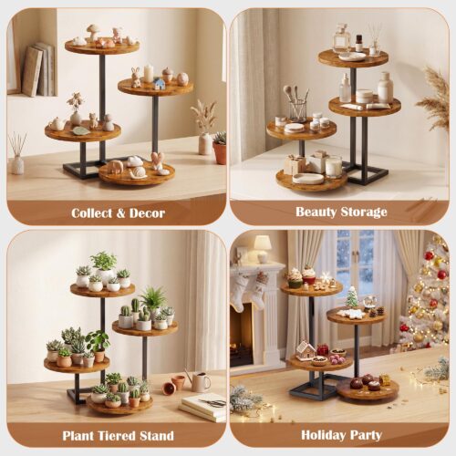 Emfogo 4 Tier Cupcake Stand for 50 Cupcakes, Wooden Round Cupcake Tower Stand, Dessert Display for Wedding Birthday Party Afternoon Tea Rustic Tiered Tray for Cake Cookies Food