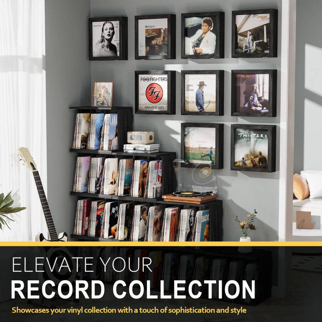 Emfogo 2 Pack Vinyl Record Frame, Album Frames for Display Up to 20 Records, Vinyl Frame for 12x12 Inch LP Album Cover