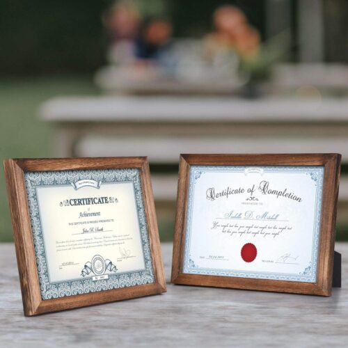 Emfogo Certificate Frames 8.5 x 11 Picture Frames Diploma Frame with Stand Rustic Wood Document Frame with High Definition Glass for Wall or Tabletop Display Set of 2 Carbonized