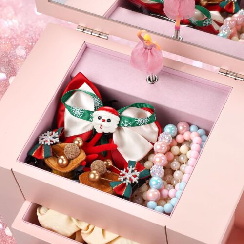 Emfogo Jewelry Box for Girls, Musical Jewelry Box with Spinning Dancer Gifts for Little Girls Christmas New Year Birthday Children's Day, 5 Layer Large Wooden Kids Music Jewelry