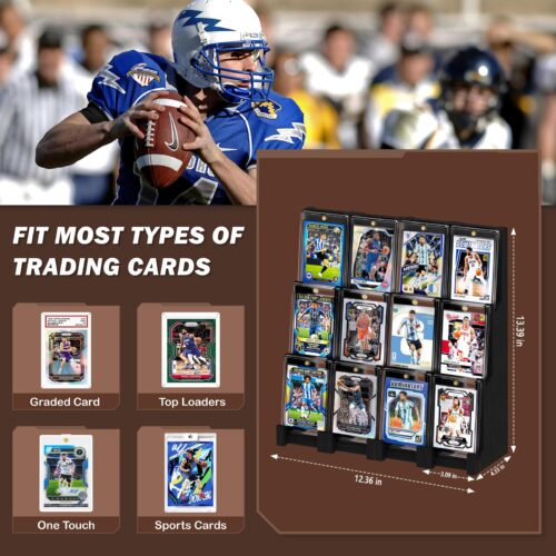 Emfogo Card Display Stand (4 Pack), Wooden 3 Tier Sports Graded Card Display, Trading Card Display Stand for Sports Card Collection & Show, Black