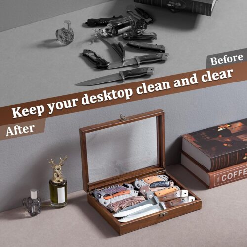 Emfogo Wooden Knife Display Case, Pocket Knife Organizer for Men's Collection & EDC Gear