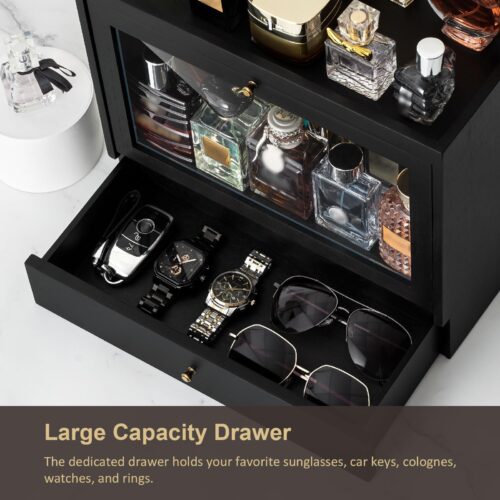 Emfogo Cologne Organizer for Men, Solid Wood Perfumes Organizer for Men Dresser, Large Capacity Dustproof Cologne Holder with Drawer Storage Perfume Stand Organizer, Ideal Gift for