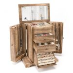 Emfogo Jewelry Box for Women, Rustic Wooden Jewelry Boxes & Organizers with Mirror, 4 Layer Jewelry Organizer Box Display for Rings Earrings Necklaces Bracelets