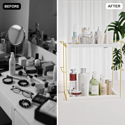 Emfogo Perfume Organizer for Women, 2 Tier Wooden and Metal Cologne Organizer for Men, Large Capacity Perfume Stand Holder Tray for Vanity Bathroom Countertop Organizers and