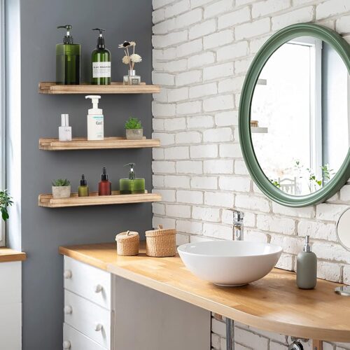 Emfogo Floating Shelves for Wall, 16.9 inch Wood Wall Shelves with Ledge, Floating Shelf Picture Ledge Set of 3 for Living Room Bedroom Kitchen Display and Storage
