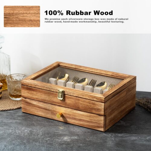 Emfogo Wooden Silverware Storage Box - 2 Layer Carbonized Black