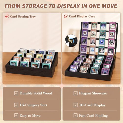 Emfogo 16-Cell Card Sorting Tray with Trading Card Display Stand, Black