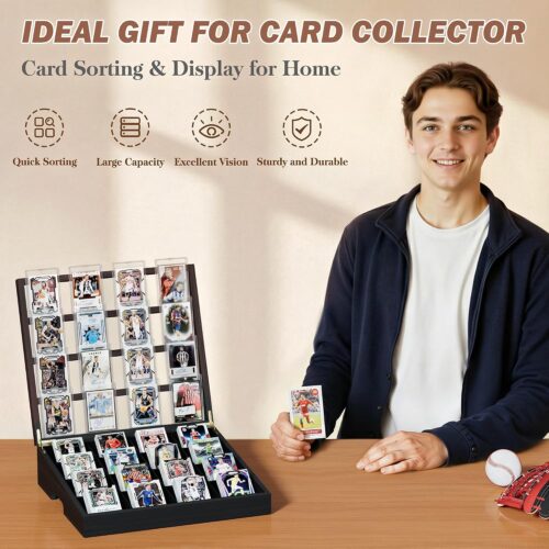 Emfogo 16-Cell Card Sorting Tray with Trading Card Display Stand, Black