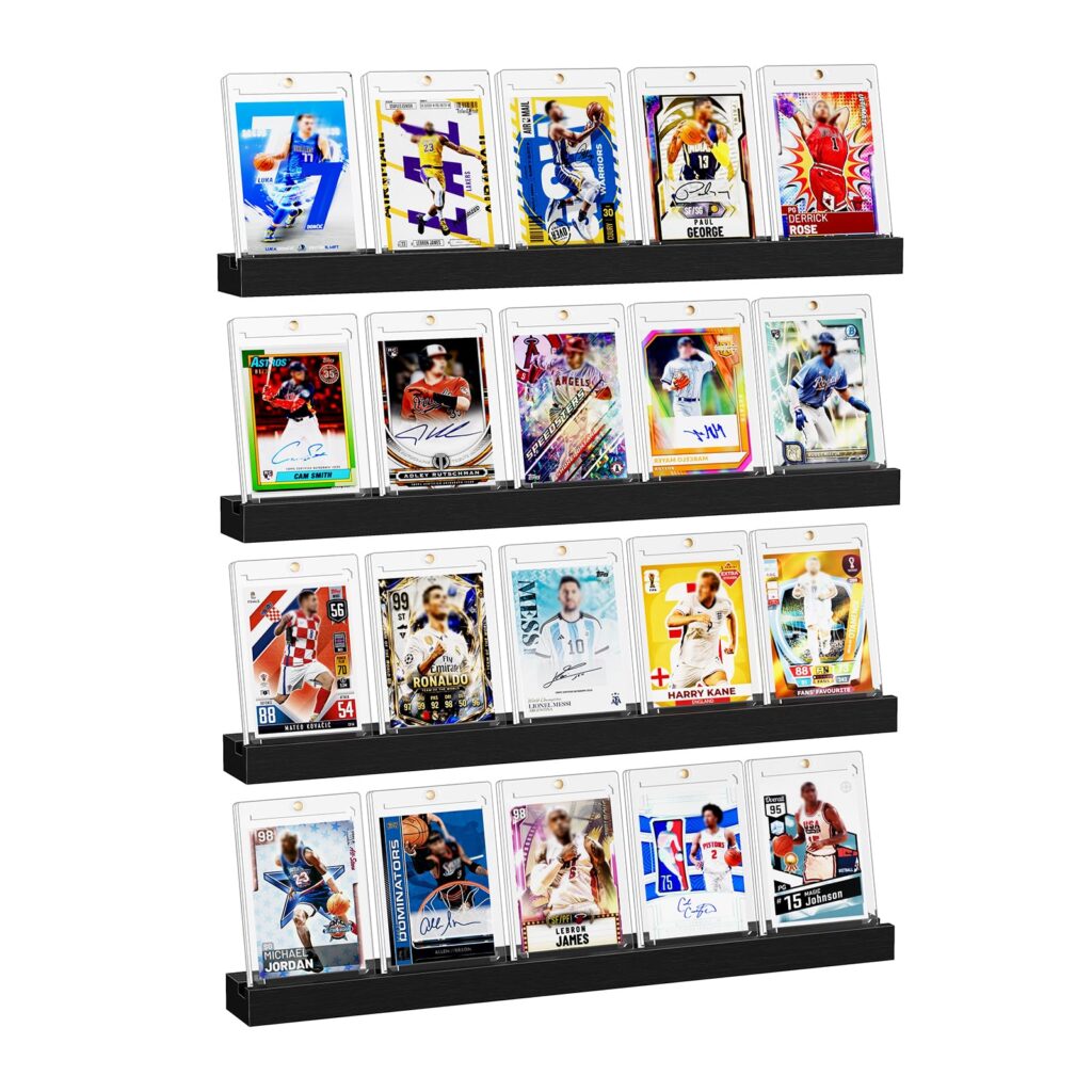 Emfogo Trading Card Display Shelf for Wall, Holds 20 Sports Cards, 4 Pack
