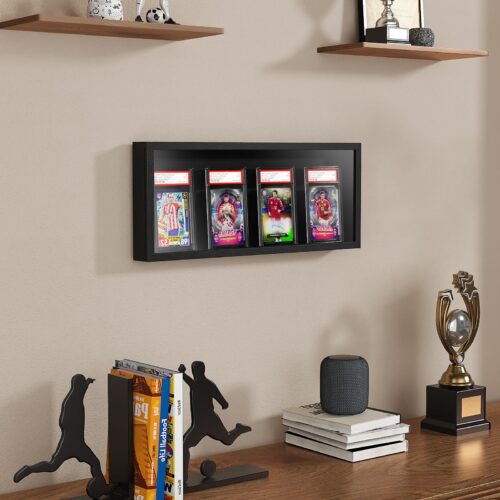 Emfogo Card Display Case, Trading Card Display Frame Wall Mount, Wooden Baseball Card Display Case with Clear View, Graded Sports Card Display for Trading Card Collection