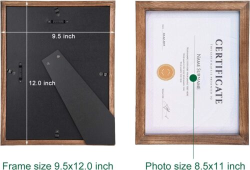 Emfogo Certificate Frames 8.5 x 11 Picture Frames Diploma Frame with Stand Rustic Wood Document Frame with High Definition Glass for Wall or Tabletop Display Set of 2 Carbonized