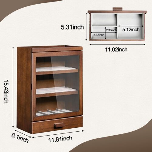 Emfogo Pocket Knife Display Case for 25 Knives, Large Wooden knife Cases for Collections, Vertical Knife Storage Case with Acrylic transparent panel for Men Gifts