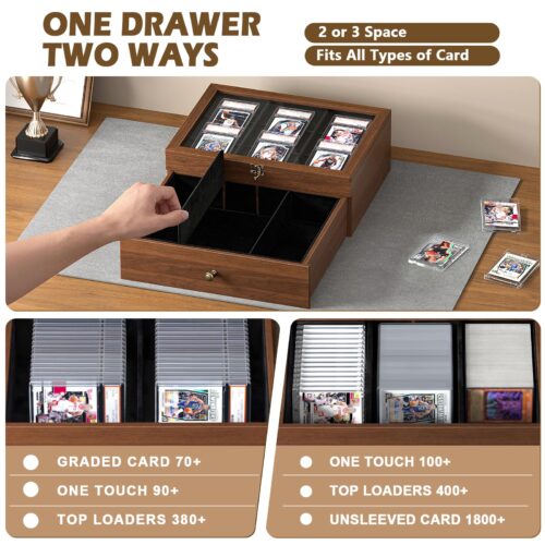 Emfogo Trading Card Storage Box, Wooden Graded Sports Card Display Case