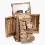 Emfogo 6-Layer Wooden Jewelry Box with Mirror for Women - Black