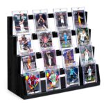 Emfogo Card Display Stand, 4-Tier Trading Card Display with Solid Base, Wooden Graded Sports Card Display, Trading Card Display Stand for Card Collection & Show