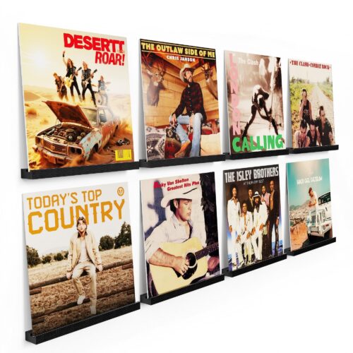 Emfogo 8 Pack Vinyl Record Shelf Wall Mount, Record Holder Wall, 12 inch Album Vinyl Record Storage Shelves Wall, Wood Record Display for Living Room