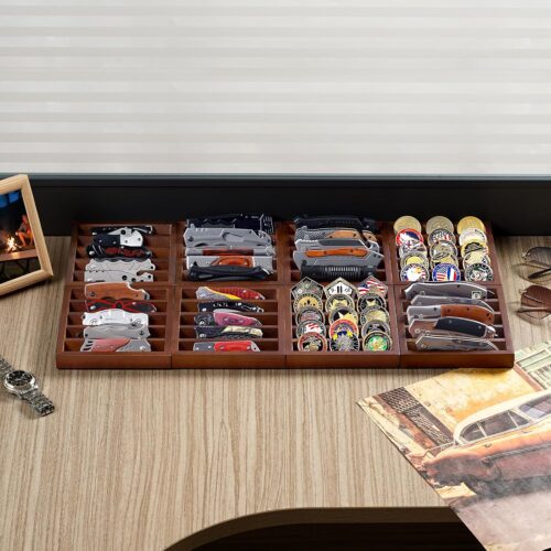 Emfogo Knife Display Case Knife Holder for Pocket Knife Case Storage, Edc Tray Fits Edc Flashlight
