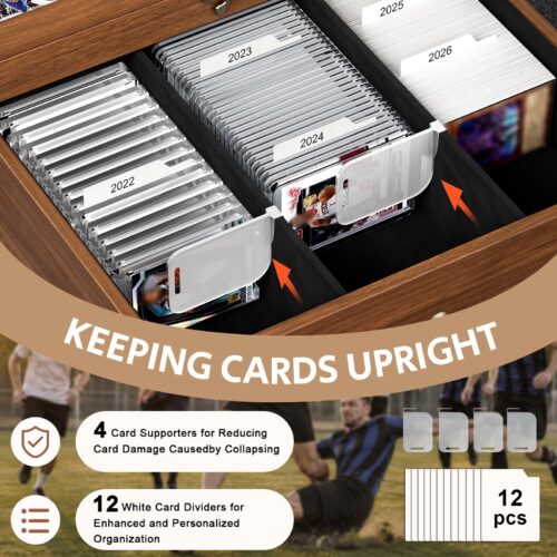 Emfogo Trading Card Storage Box, Wooden Graded Sports Card Display Case