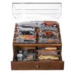 Emfogo Wooden Knife Display Case with Clear Lid – Pocket Knife Display for Collections, 2-Tier Storage & EDC Organizer