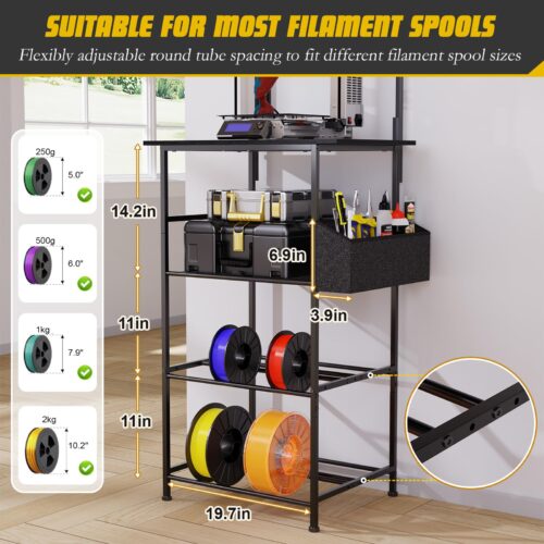 Emfogo 3D Printer Stand with Filament Storage, 5 Tier 3D Printer Table with Storage Bag, 3D Printing Desk Wall Anchorage for Home Office Workshop Studio