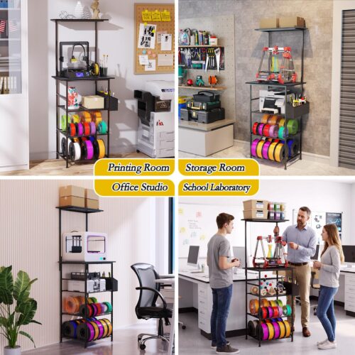 Emfogo 3D Printer Stand with Filament Storage, 5 Tier 3D Printer Table with Storage Bag, 3D Printing Desk Wall Anchorage for Home Office Workshop Studio