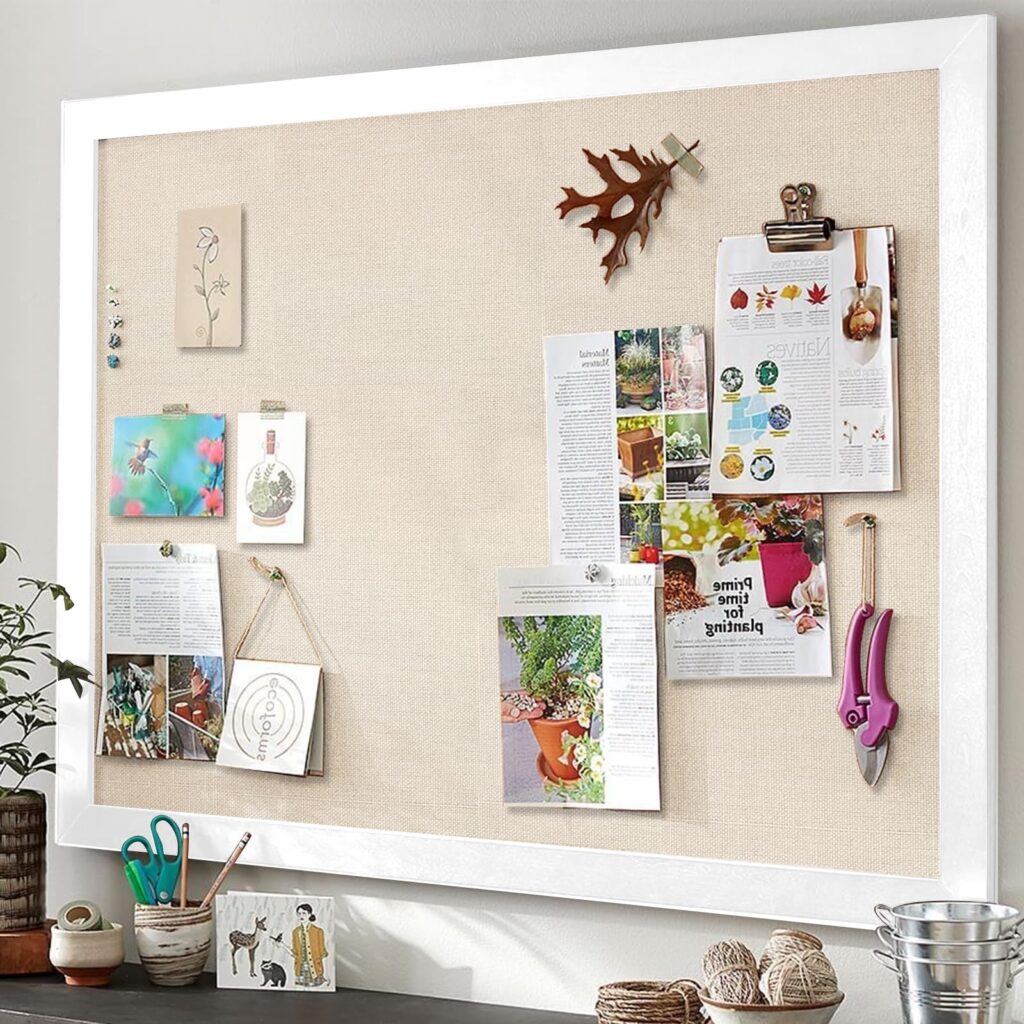 Emfogo Large Bulletin Board 23x18inch with Linen Rope Cork Boards Wall Decor Picture Framed Display Board Hanging Pin Board Vision Board Bulletin Cork Board for School Office Room