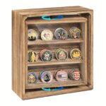 Emfogo Double-Sided Rotating Challenge Coin Display, Wooden Military Coin Holder Holds 33 Coins for Desktop, 6-Row Display Stand for Honoring Veterans & Collectors