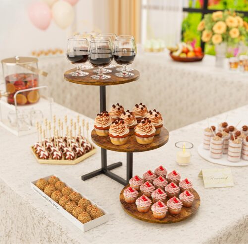 Emfogo 3 Tier Cupcake Tower Stand for 24 Cupcakes, Wooden Tiered Tray Stands, Display Cup Cake Dessert Tower for Party Afternoon Tea, Food Holder Stand for Baby Shower Wedding Birt