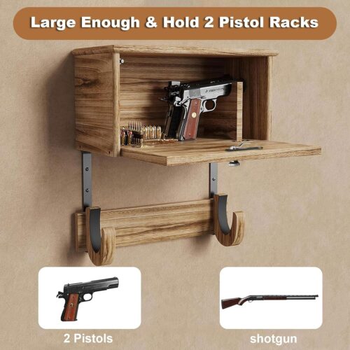 Emfogo Wooden Wall Mount Gun Rack with Lock, 2-in-1 Horizontal Display for Rifle, Shotgun and Dual Pistols, Secure Firearms Storage Hanger