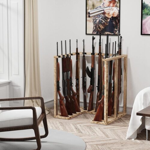 Emfogo Indoor Gun Rack Corner Wood Heavy Gun Rack Rifle Stand Display Shotgun Organizer and Storage Racks Stable Support for 15 Guns