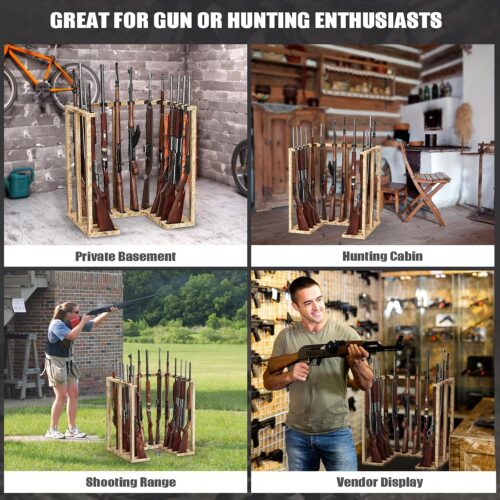 Emfogo Indoor Gun Rack Corner Wood Heavy Gun Rack Rifle Stand Display Shotgun Organizer and Storage Racks Stable Support for 15 Guns