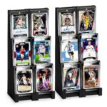 Emfogo Card Display Stand (4 Pack), Wooden 3 Tier Sports Graded Card Display, Trading Card Display Stand for Sports Card Collection & Show, Black