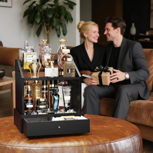Emfogo Cologne Organizer for Men, Large-Capacit Perfume Organizer for Men with 2-in-1 Design, 3-tier Cologne Stand, Wood Perfume Holders, Cologne Storage Display with Spacious