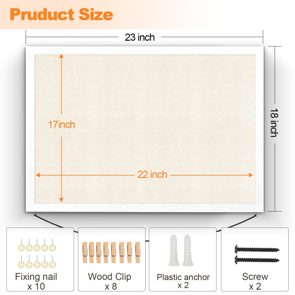 Emfogo Large Bulletin Board 23x18inch with Linen Rope Cork Boards Wall Decor Picture Framed Display Board Hanging Pin Board Vision Board Bulletin Cork Board for School Office Room