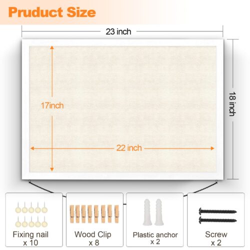 Emfogo Large Bulletin Board 23x18inch with Linen Rope Cork Boards Wall Decor Picture Framed Display Board Hanging Pin Board Vision Board Bulletin Cork Board for School Office Room