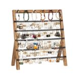 Emfogo Earring Holder Organizer, 6 Tier Earring Display Stand with 285 Holes & 6 Bracelet Rods, Rustic Wood Jewelry Organizer for Earring Bracelet Necklace Ring, Gifts for Women