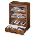 Emfogo Pocket Knife Display Case for 25 Knives, Large Wooden knife Cases for Collections, Vertical Knife Storage Case with Acrylic transparent panel for Men Gifts