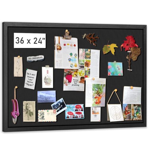 Emfogo Large Bulletin Board, 36 "x 24" Black Cork Boards for Walls with Frame, Pin Display Board Vision Board for Home School Office Decor